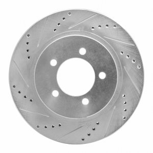 Ford Explorer Brake Rotor (1) - Front Left - R1 Concepts - Drilled & Slotted - Silver - `02-`05